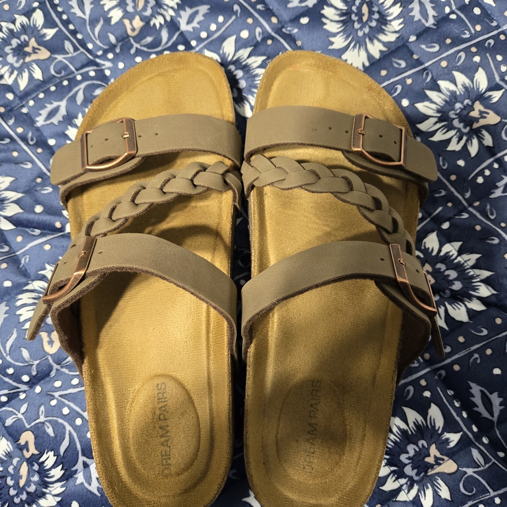 Dream Pairs Taupe Braided-Strap Slide Sandals